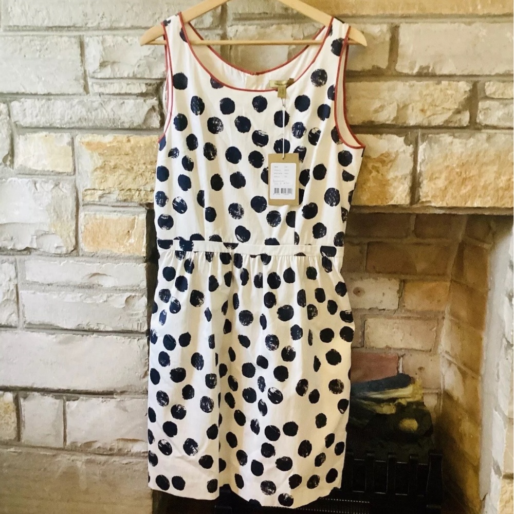 Bandolera Dress Keira, Size 8, Black White polkadot, Red Trim, lined, cotton NWT